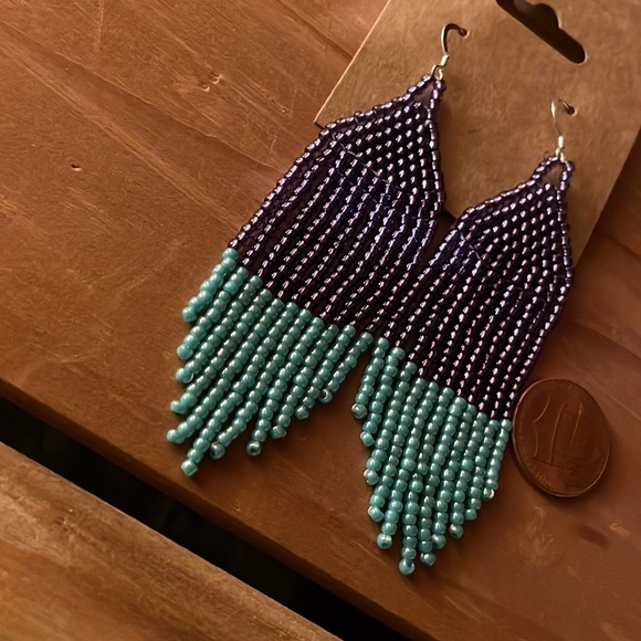 Fringe Earrings purple and turquoise - Picture 2 of 3